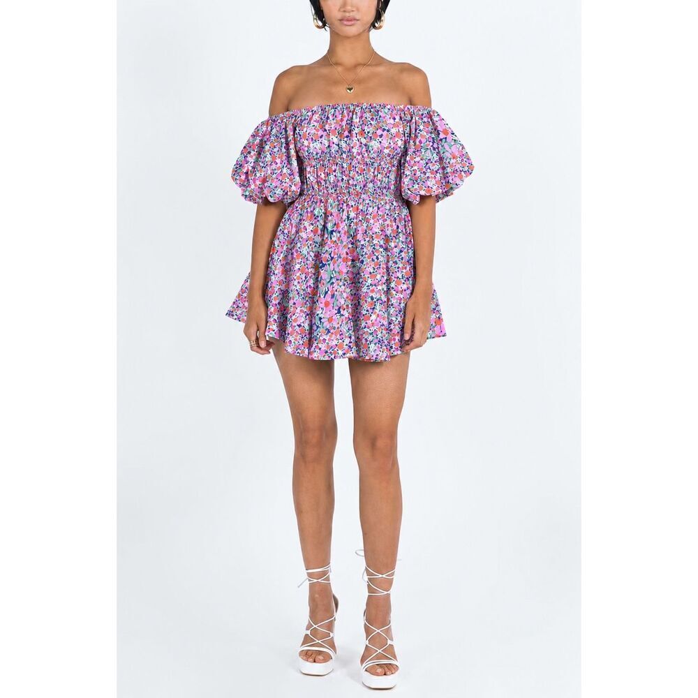Altar’d State Off The Shoulders Floral Puff Sleeve Mini Dress Size M